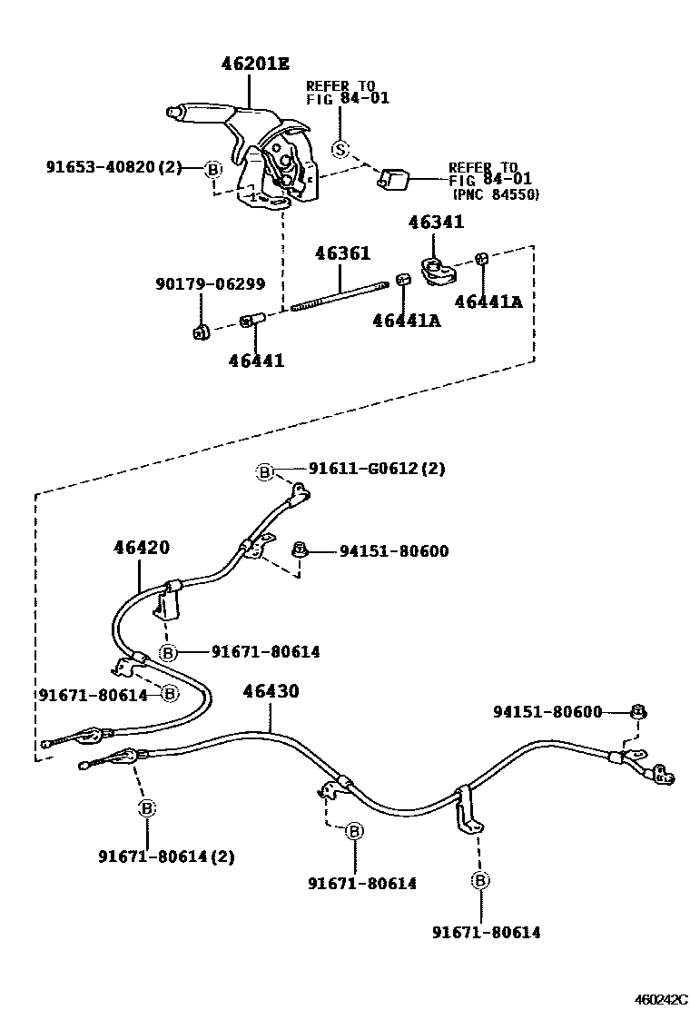 Toyota YARIS Parking Brake & Cable EPC diagram — 460242C