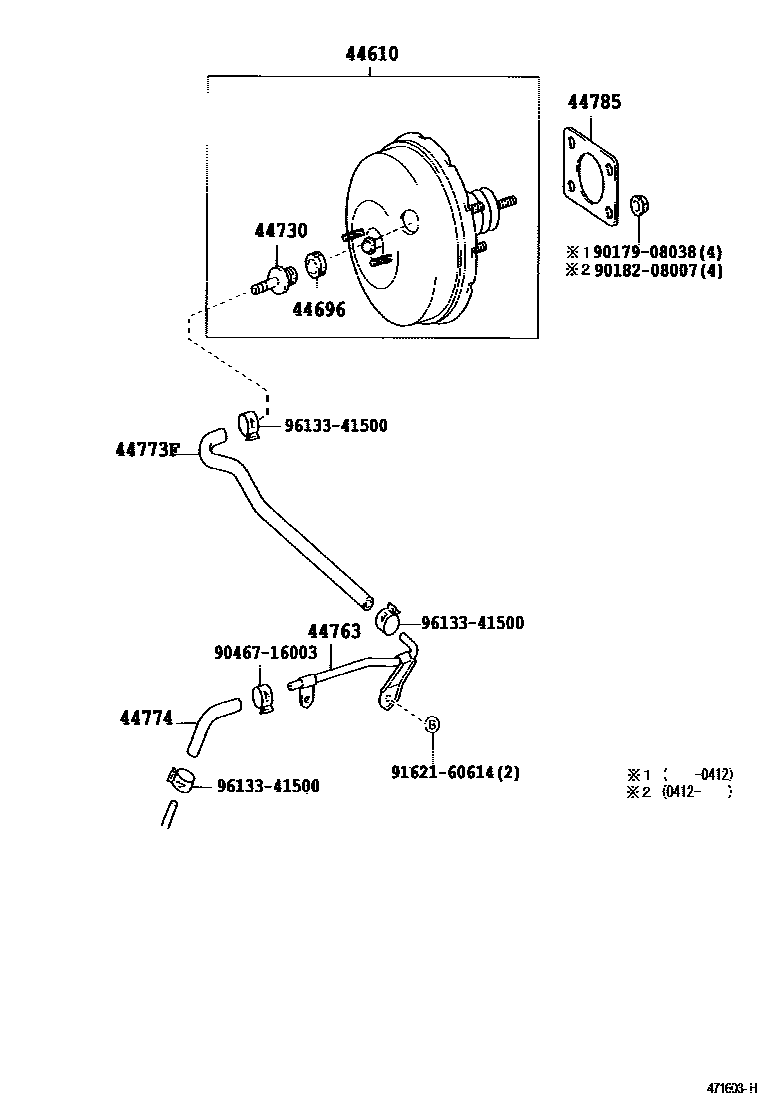 Toyota YARIS 制动助力器和真空管 EPC diagram — 471603H