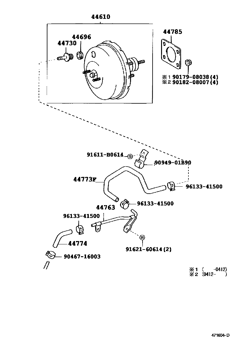 Toyota YARIS 制动助力器和真空管 EPC diagram — 471604D