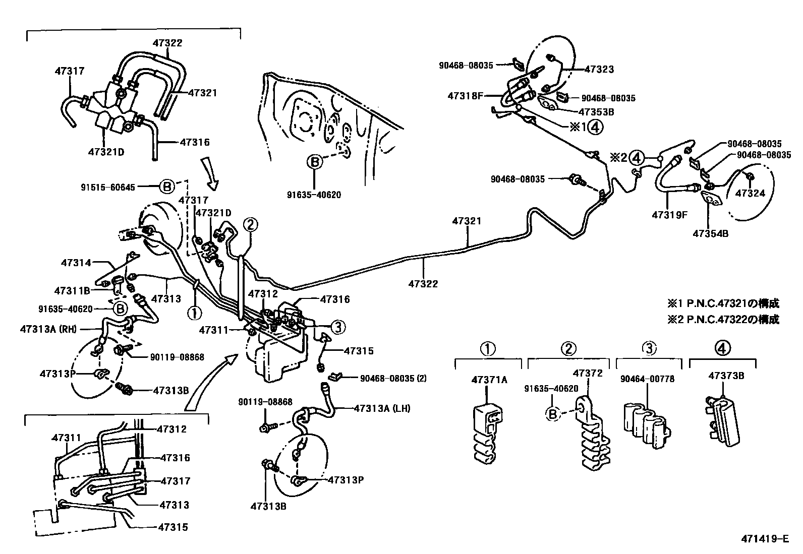 Toyota YARIS 制动配管和卡箍 EPC diagram — 471419E