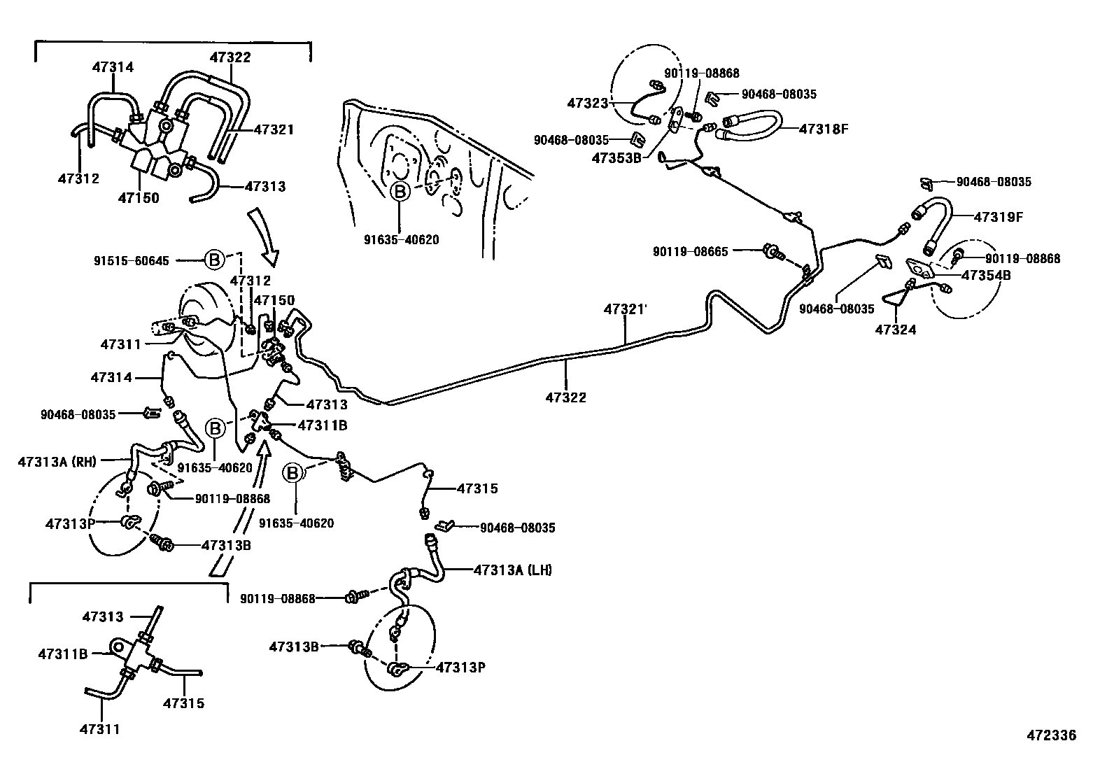 Toyota YARIS 制动配管和卡箍 EPC diagram — 472336