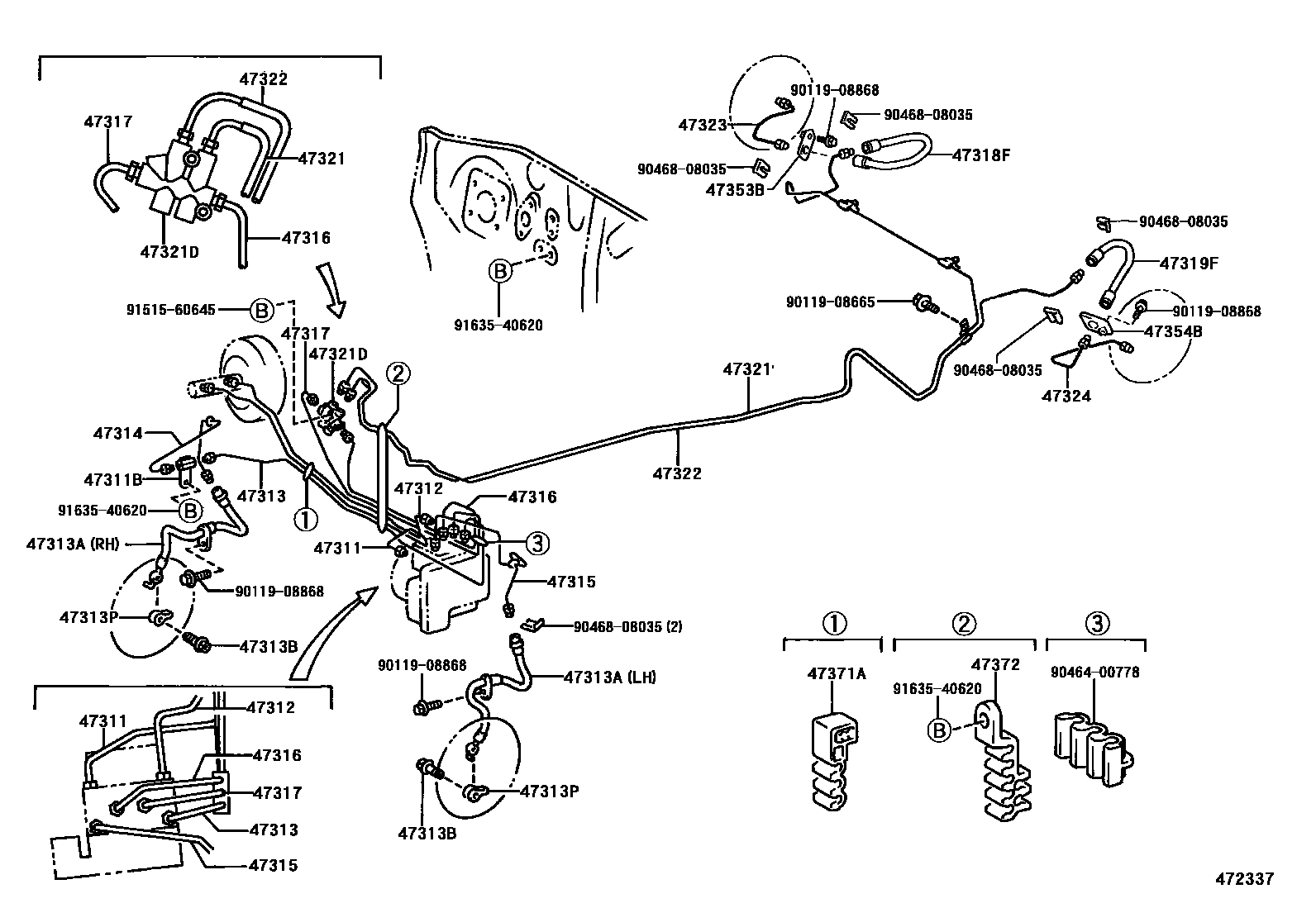 Toyota YARIS 制动配管和卡箍 EPC diagram — 472337