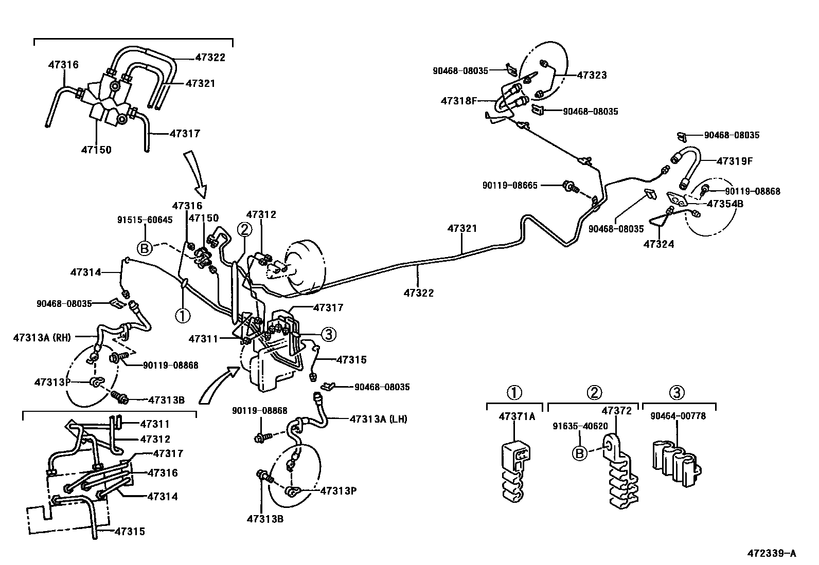 Toyota YARIS 制动配管和卡箍 EPC diagram — 472339A