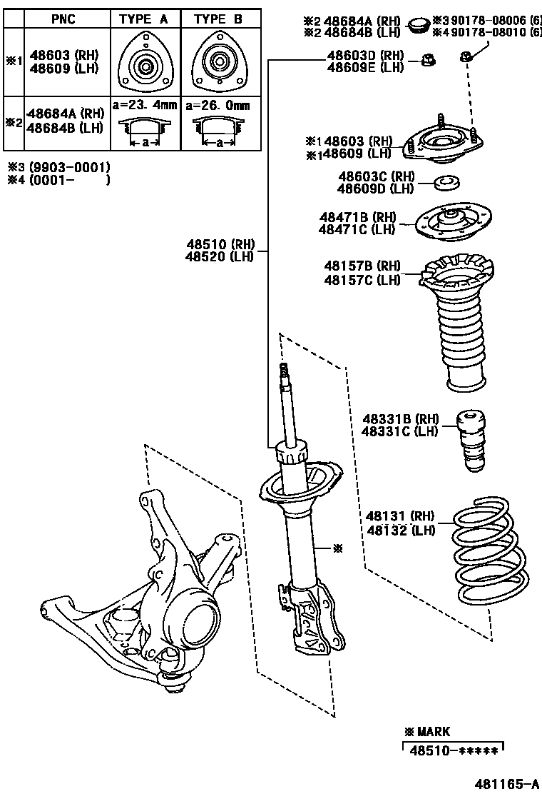 Toyota YARIS Front Spring & Shock Absorber EPC diagram — 481165A