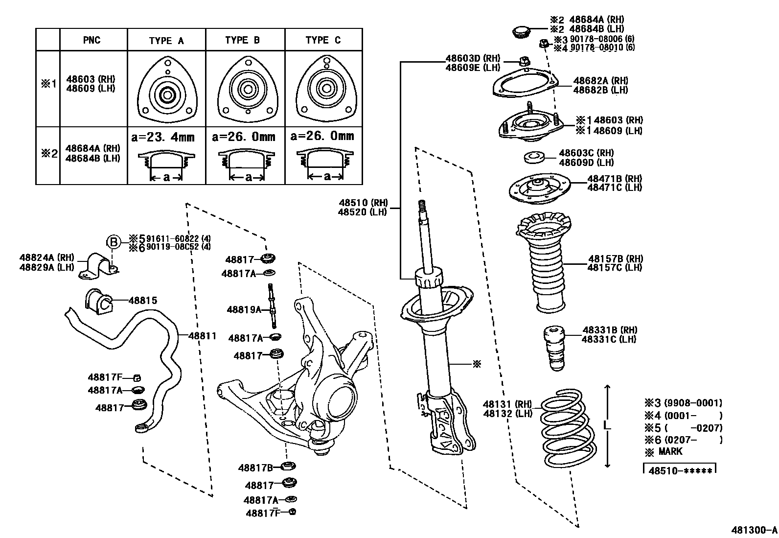 Toyota YARIS Front Spring & Shock Absorber EPC diagram — 481300A
