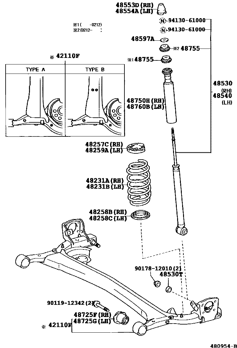 Toyota YARIS Rear Spring & Shock Absorber EPC diagram — 480954B