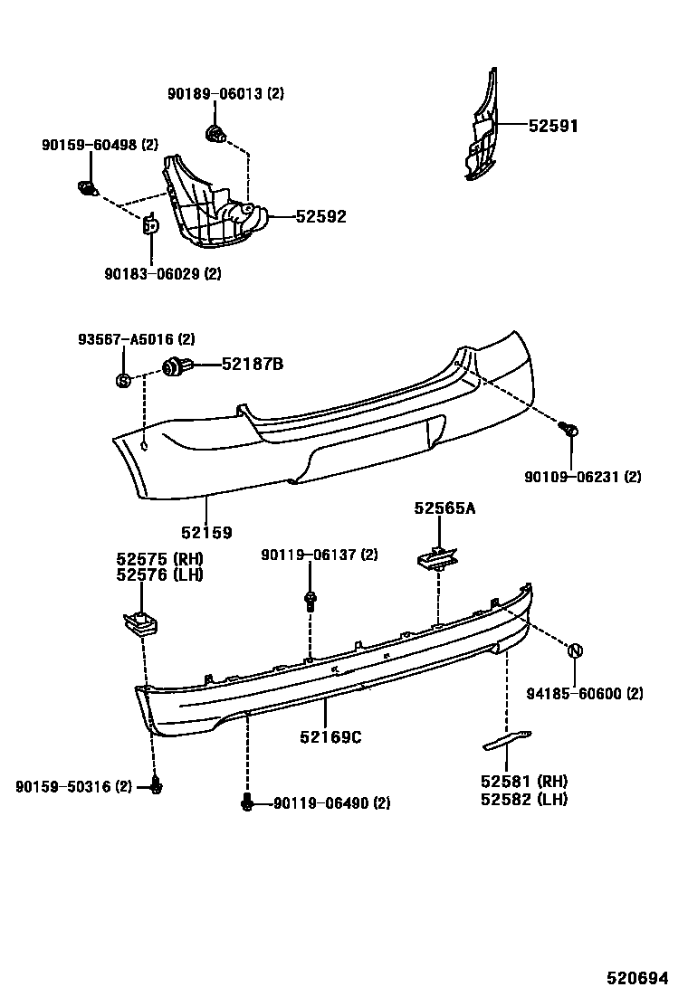 Toyota YARIS 后保险杠及附件 EPC diagram — 520694A