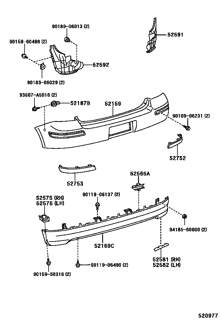 Toyota YARIS 后保险杠及附件 EPC diagram — 520977
