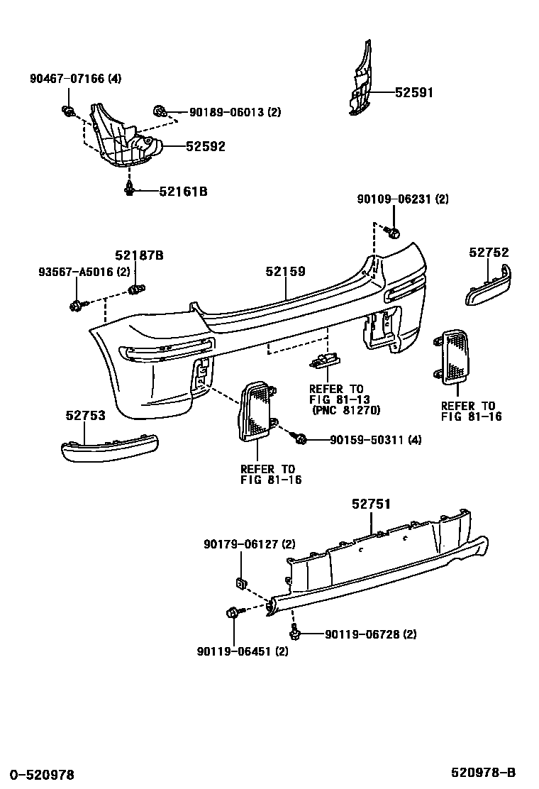 Toyota YARIS 后保险杠及附件 EPC diagram — 520978B