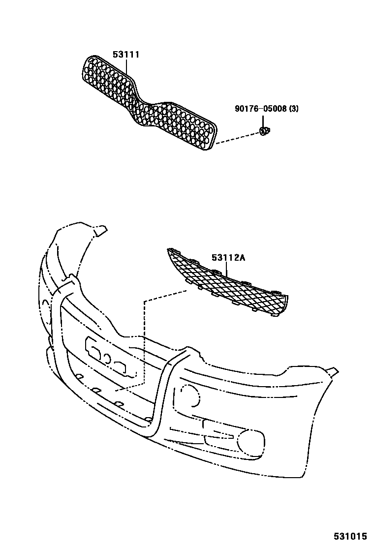 Toyota YARIS radiator grille EPC diagram — 531015