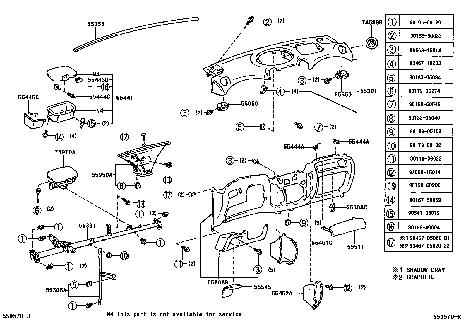 Toyota YARIS 仪表板和手套箱 EPC diagram — 550570K