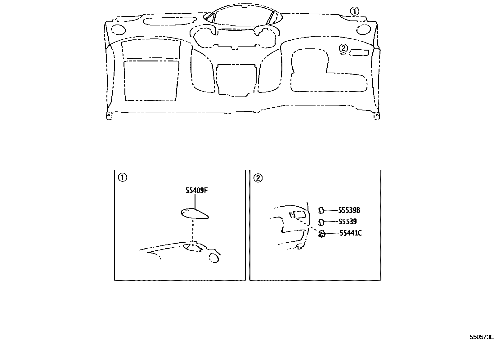 Toyota YARIS 仪表板和手套箱 EPC diagram — 550573E