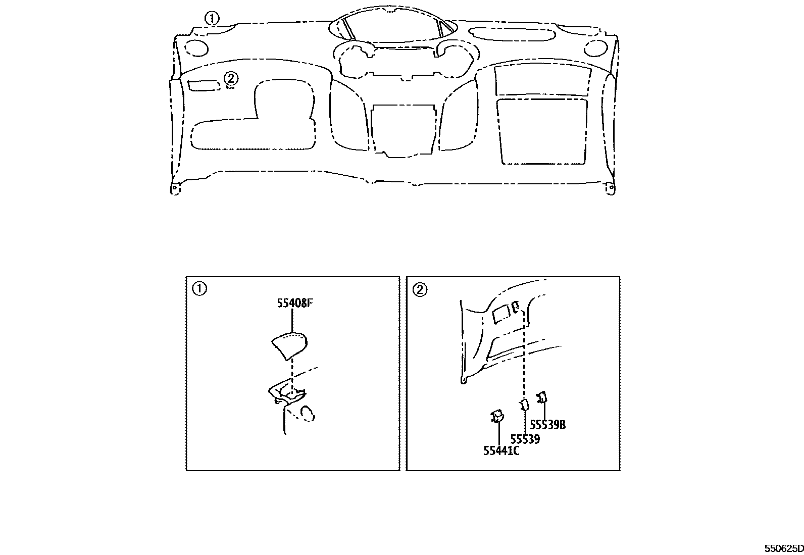 Toyota YARIS 仪表板和手套箱 EPC diagram — 550625D