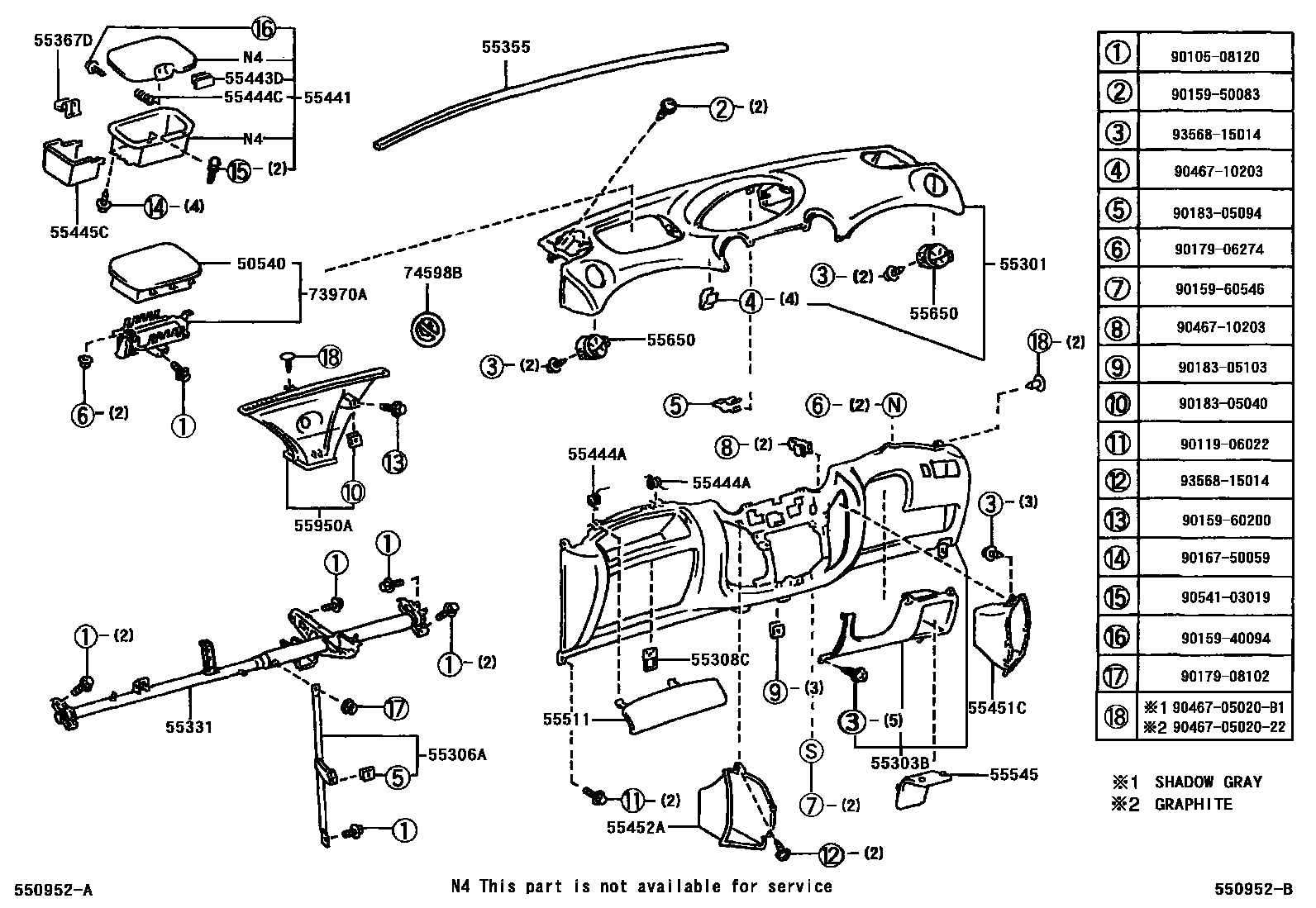 Toyota YARIS 仪表板和手套箱 EPC diagram — 550952B