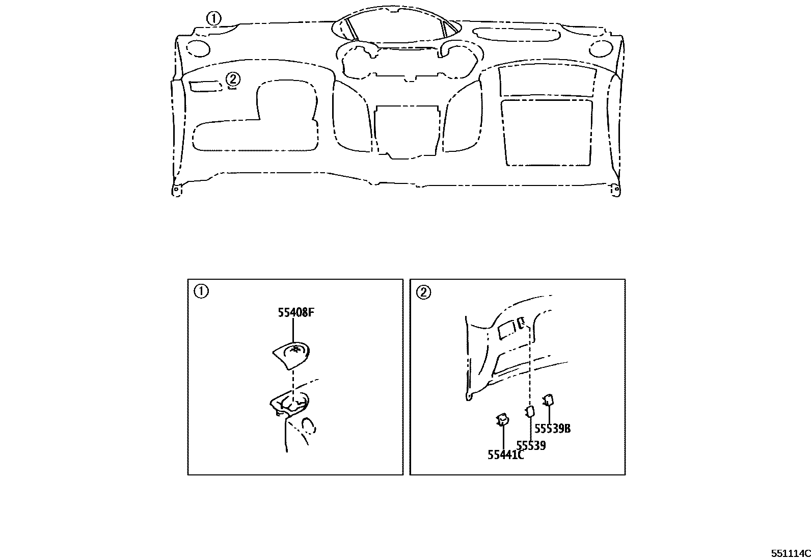 Toyota YARIS 仪表板和手套箱 EPC diagram — 551114C