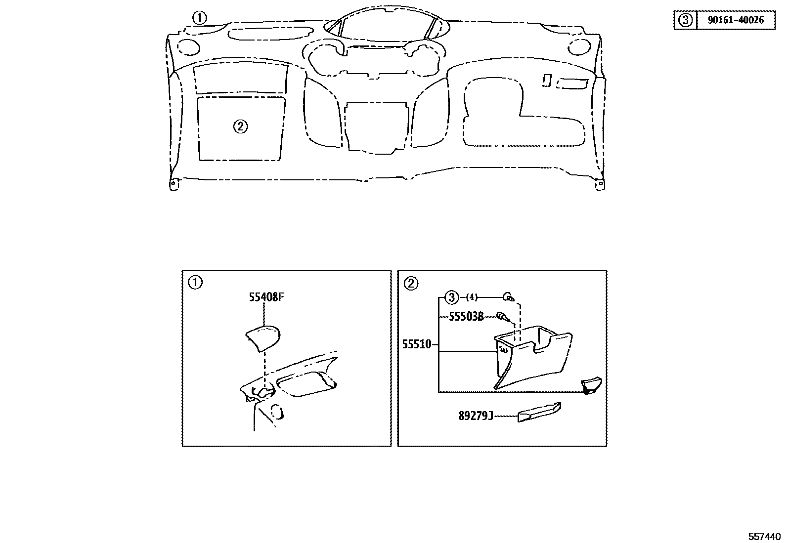 Toyota YARIS 仪表板和手套箱 EPC diagram — 557440