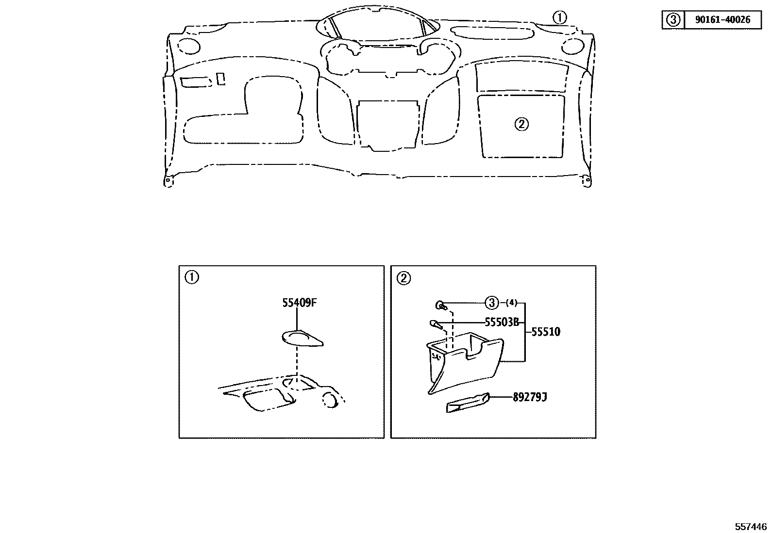 Toyota YARIS 仪表板和手套箱 EPC diagram — 557446
