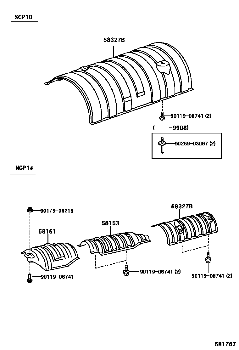 Toyota YARIS 地板隔热垫 EPC diagram — 581767