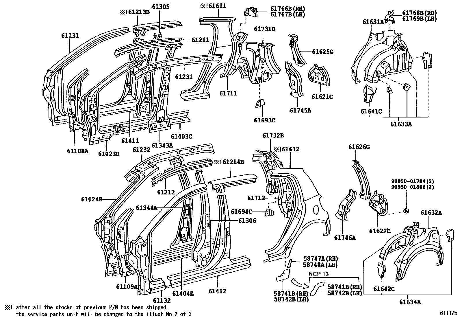 Toyota YARIS 侧梁 EPC diagram — 611175E