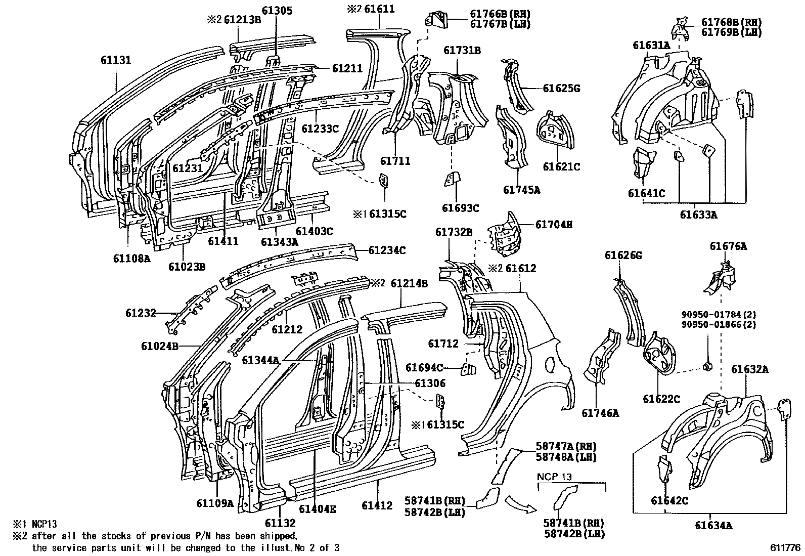 Toyota YARIS 侧梁 EPC diagram — 611776B