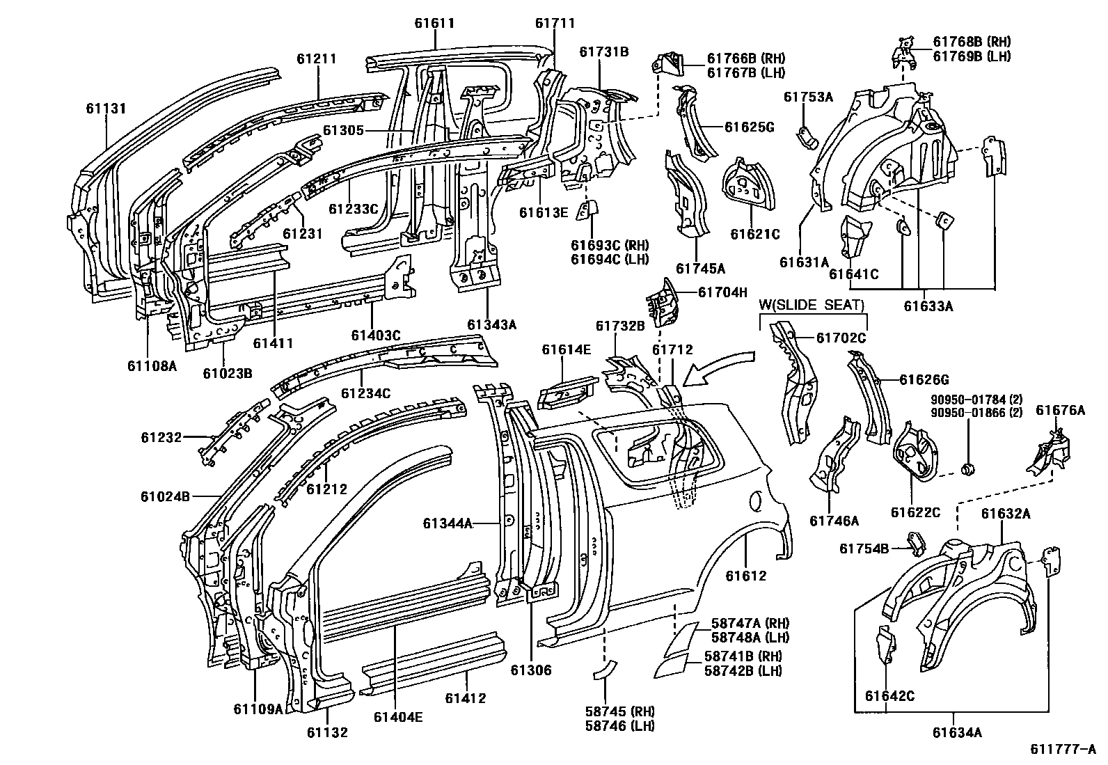 Toyota YARIS 侧梁 EPC diagram — 611777A