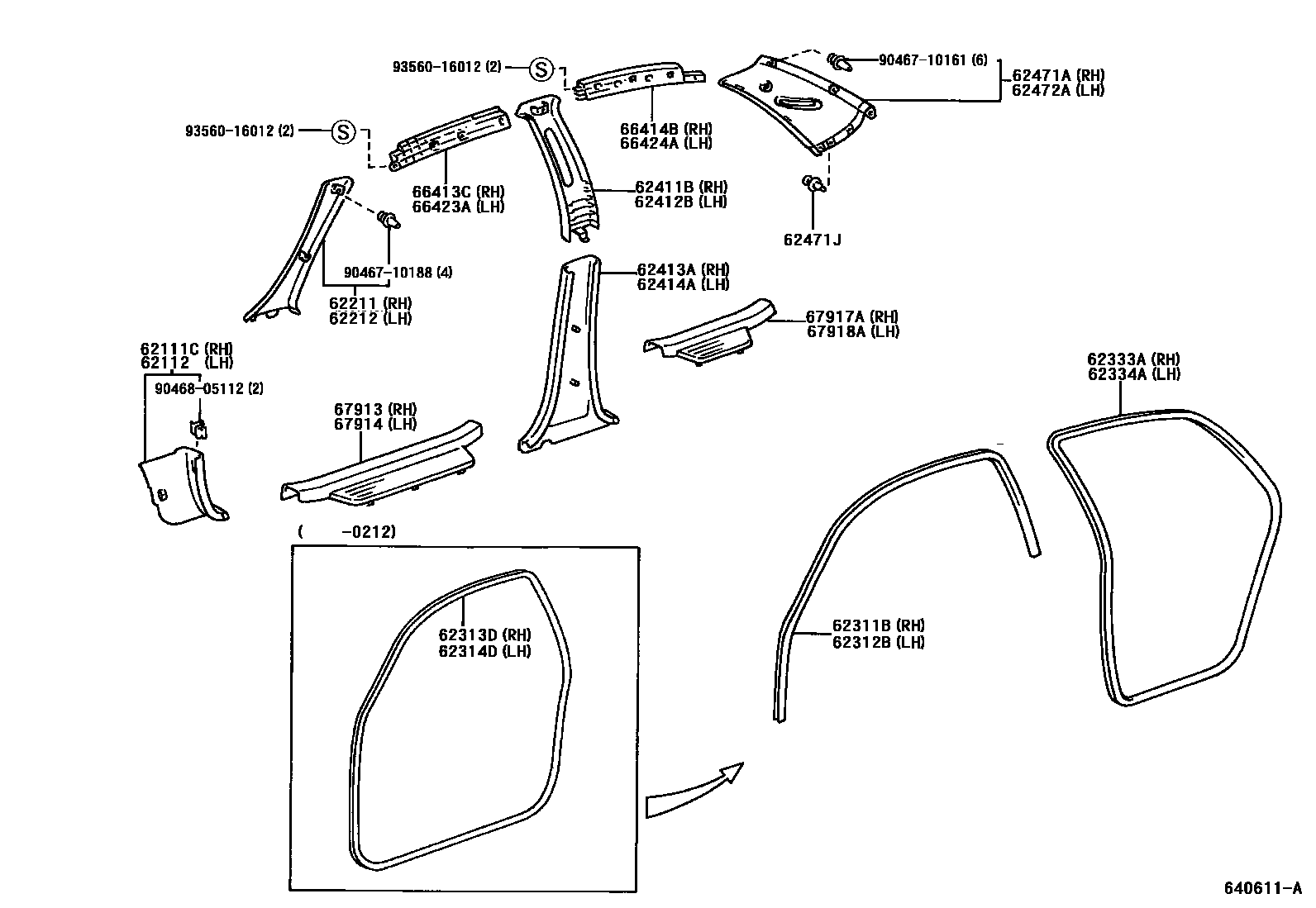 Toyota YARIS 内饰板和车门防水胶条 EPC diagram — 640611A