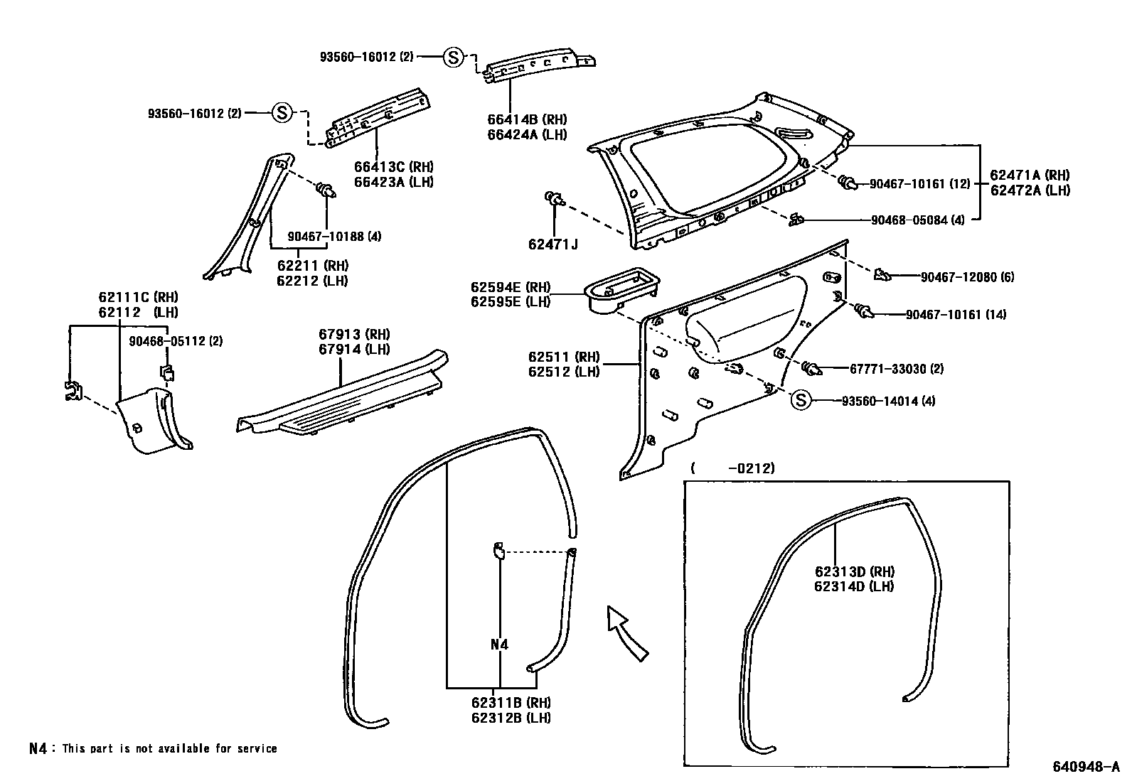 Toyota YARIS 内饰板和车门防水胶条 EPC diagram — 640948A