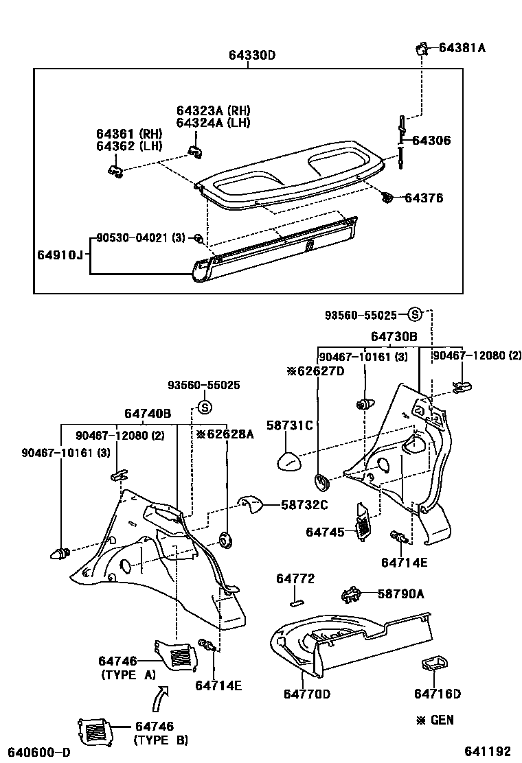 Toyota YARIS 底板和底板装饰罩 EPC diagram — 641192