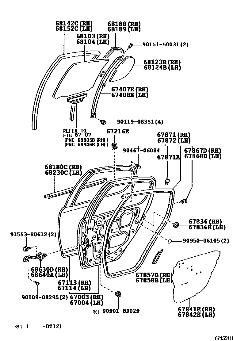 Toyota YARIS 后门板和后门玻璃 EPC diagram — 671551H