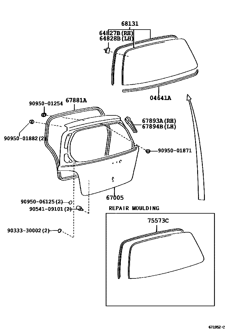 Toyota YARIS 背门板和背门玻璃 EPC diagram — 671952C