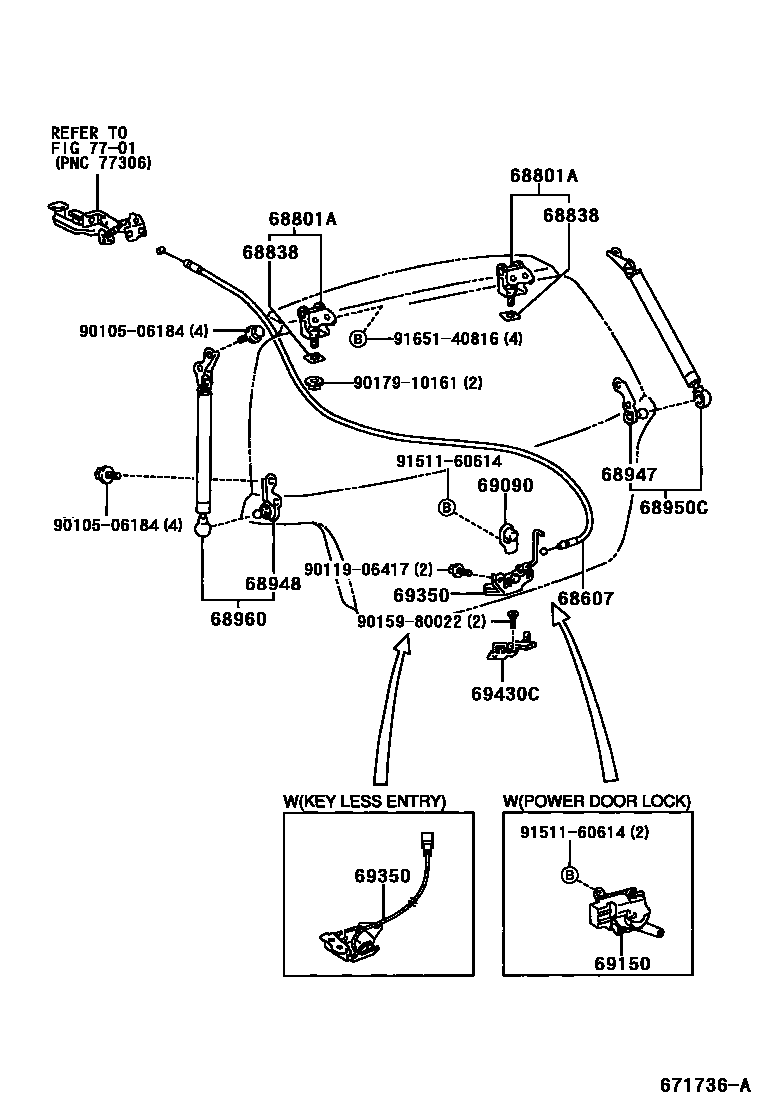 Toyota YARIS 背门锁和背门把手 EPC diagram — 671736A