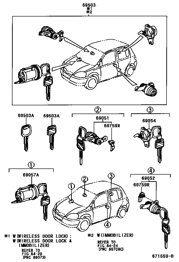 Toyota YARIS 锁芯组件 EPC diagram — 671559B