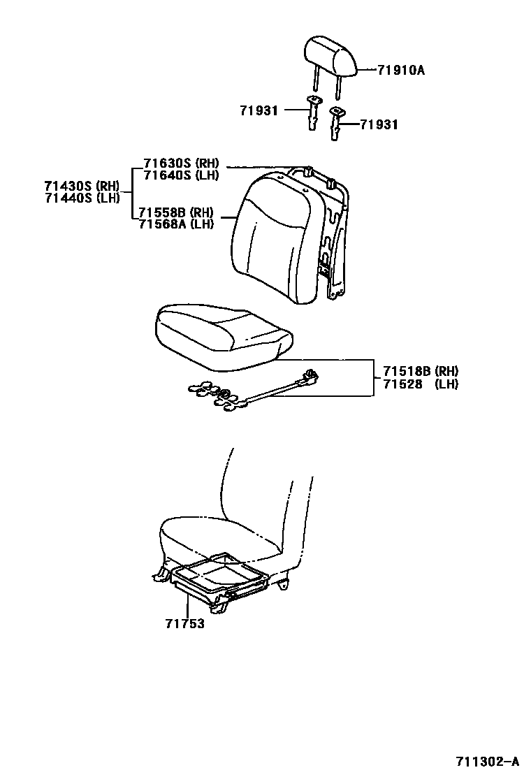 Toyota YARIS 前排座椅和座椅滑轨 EPC diagram — 711302A