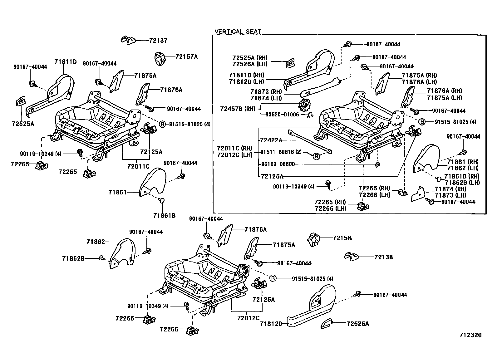 Toyota YARIS 前排座椅和座椅滑轨 EPC diagram — 712320