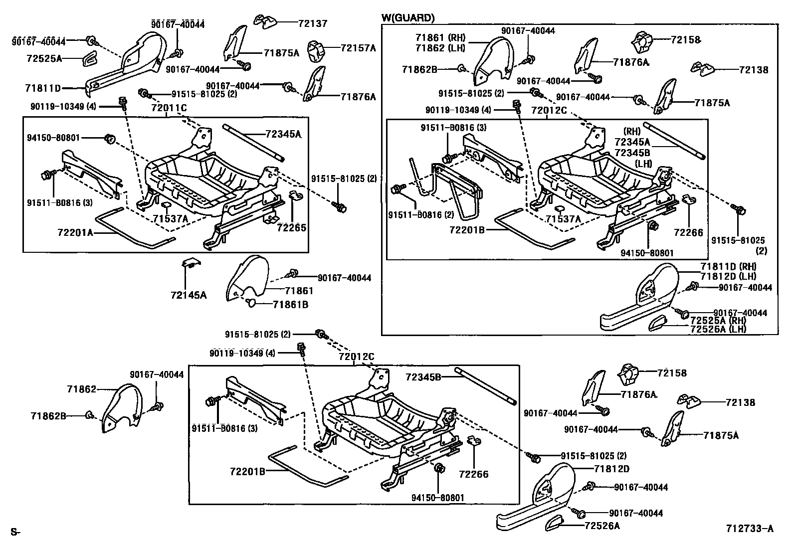 Toyota YARIS 前排座椅和座椅滑轨 EPC diagram — 712733A