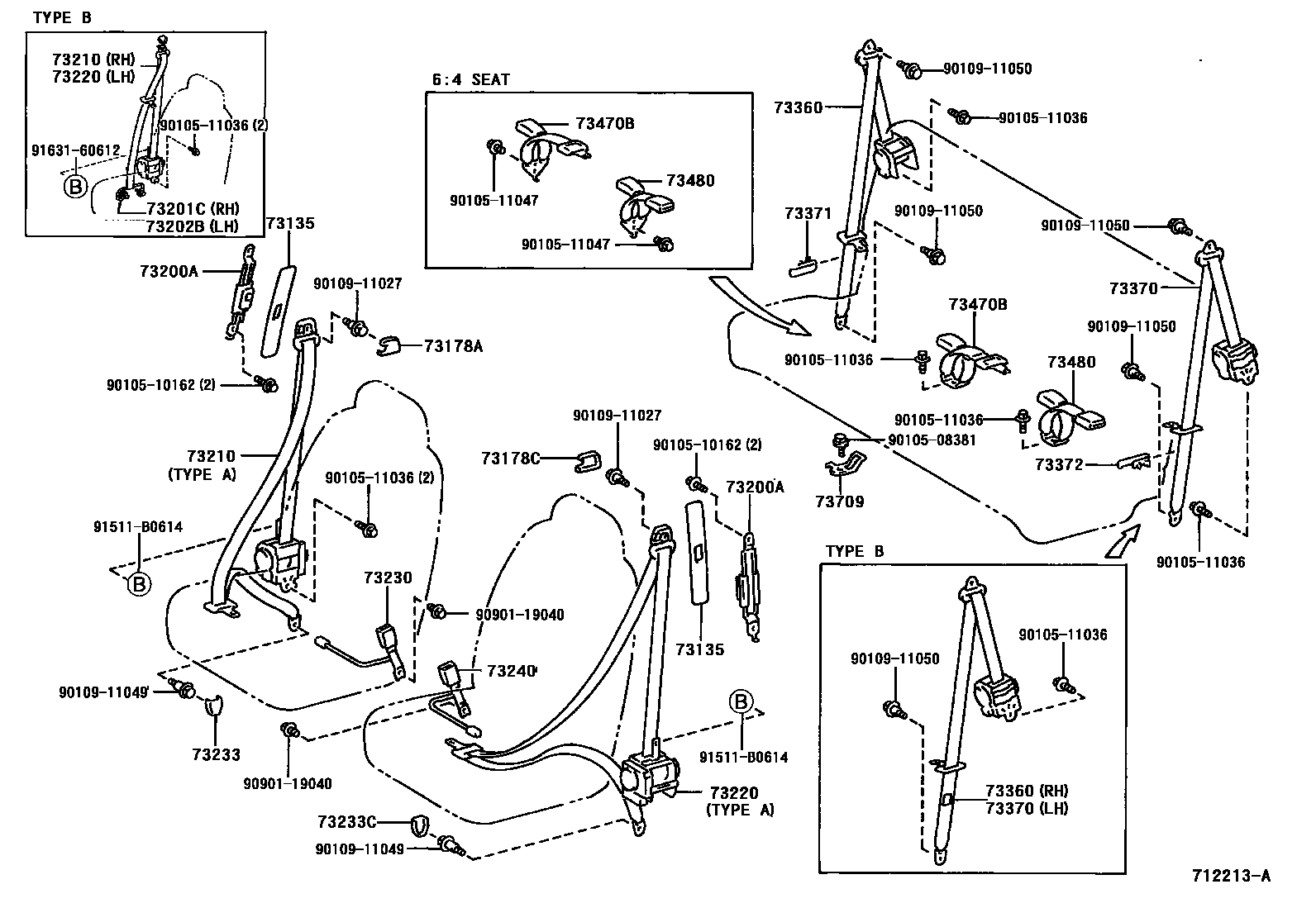 Toyota YARIS 安全带和儿童保护座椅 EPC diagram — 712213A