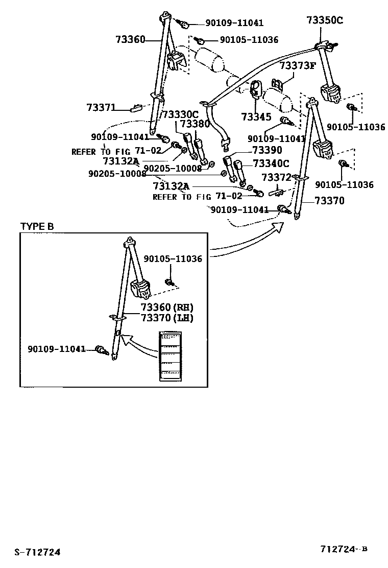 Toyota YARIS 安全带和儿童保护座椅 EPC diagram — 712724B