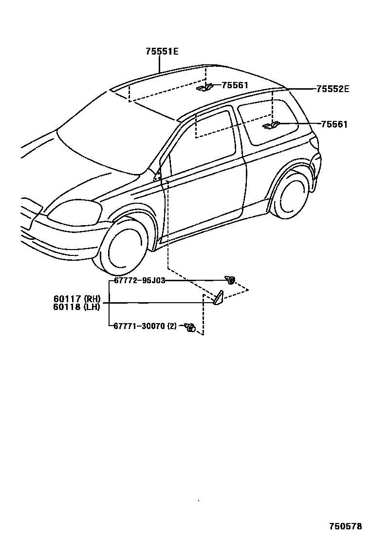 Toyota YARIS 侧防护条 EPC diagram — 750578