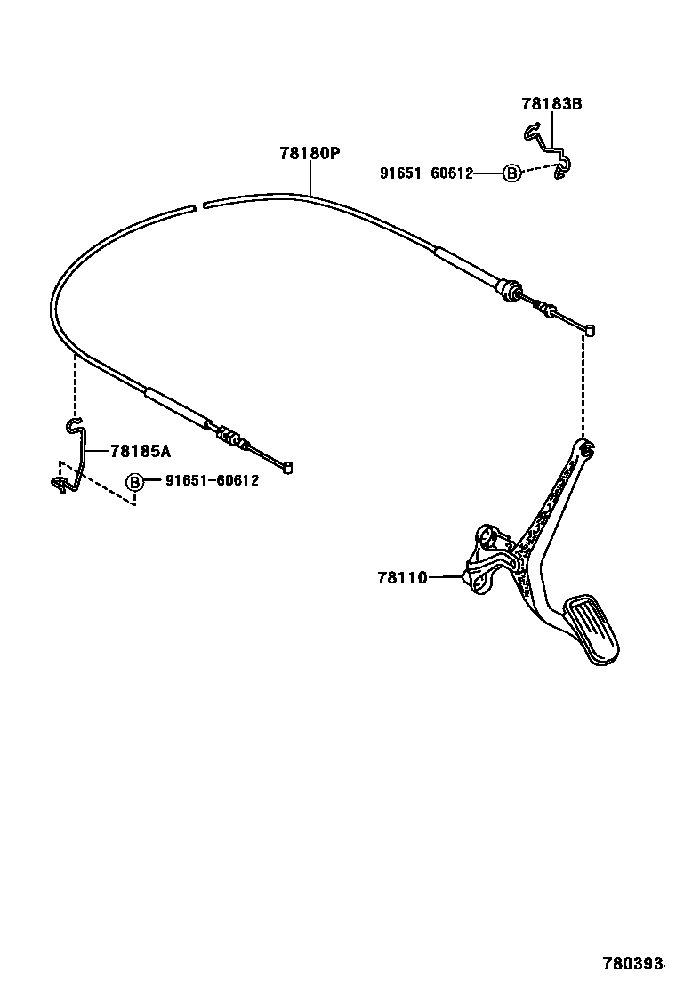 Toyota YARIS accelerator pedal connecting rod EPC diagram — 780393
