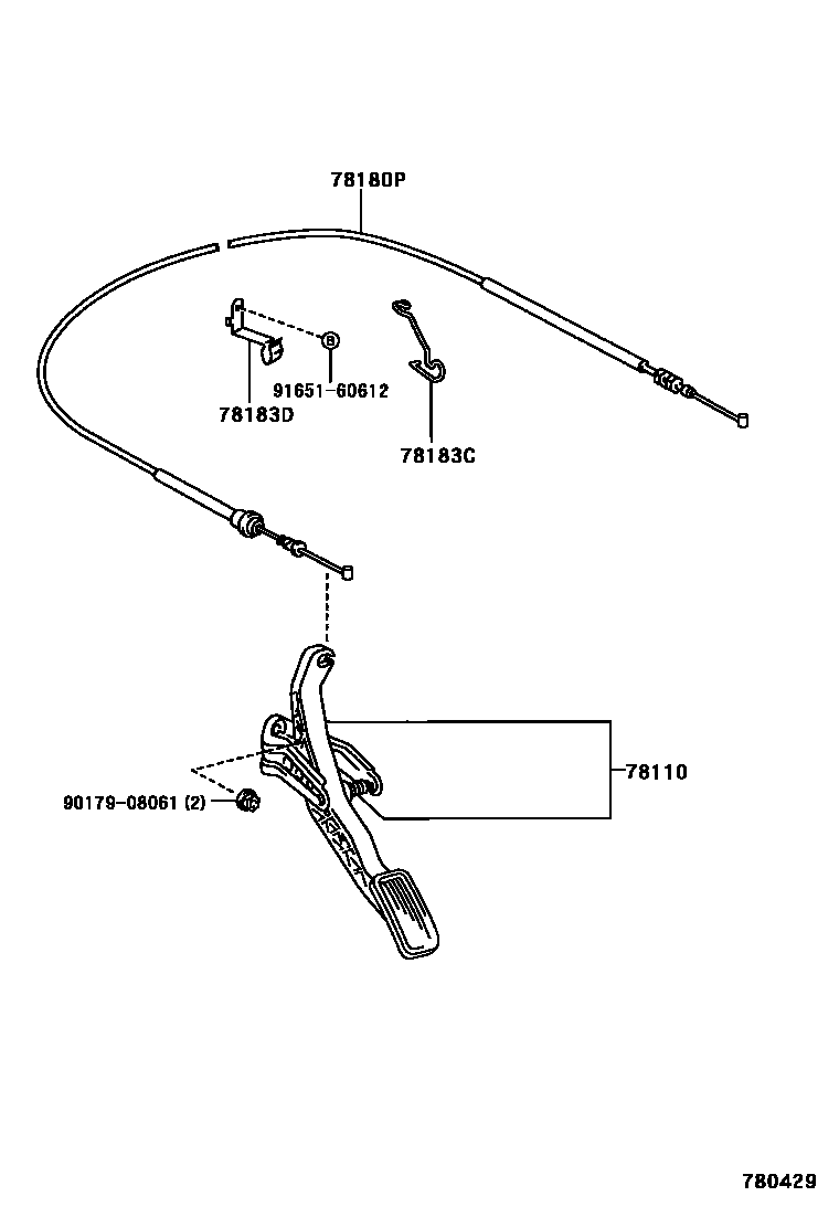 Toyota YARIS accelerator pedal connecting rod EPC diagram — 780429