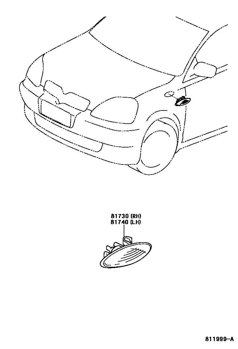 Toyota YARIS Side Turn Signal & Outer Mirror Lamp EPC diagram — 811999A