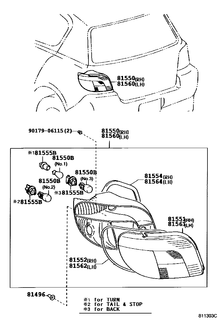 Toyota YARIS 后组合灯 EPC diagram — 811303C