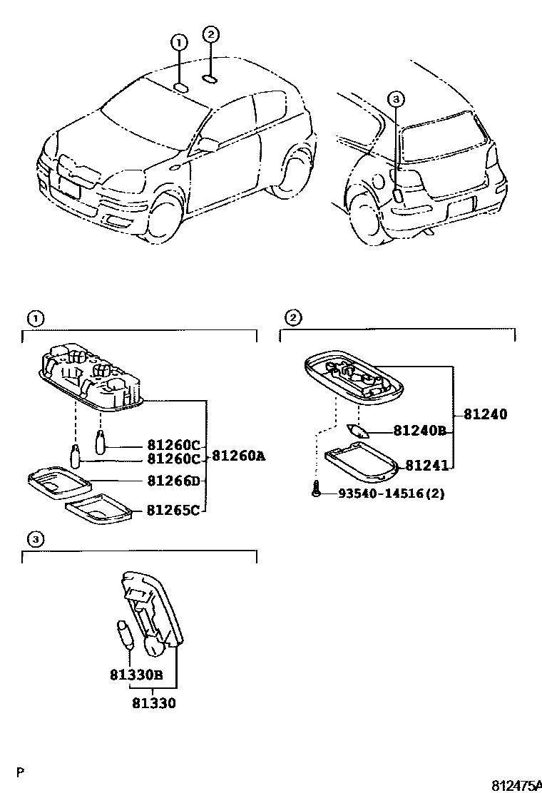 Toyota YARIS 车内灯 EPC diagram — 812475A