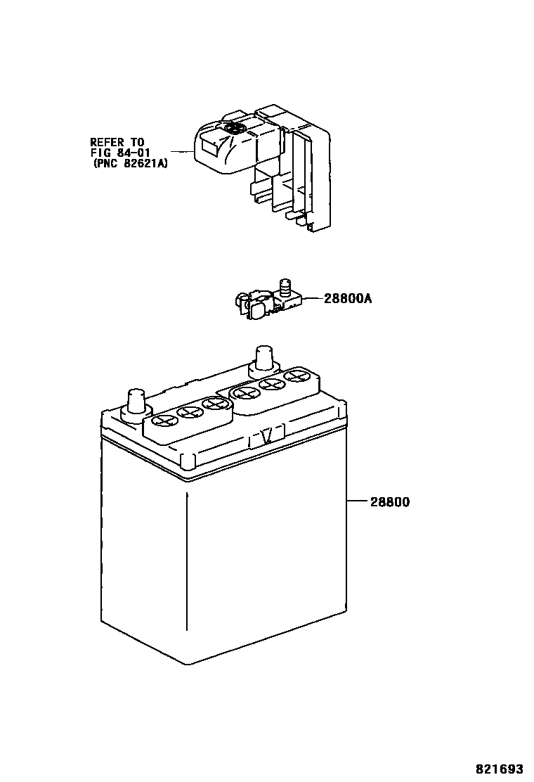 Toyota YARIS 蓄电池和蓄电池电缆 EPC diagram — 821693