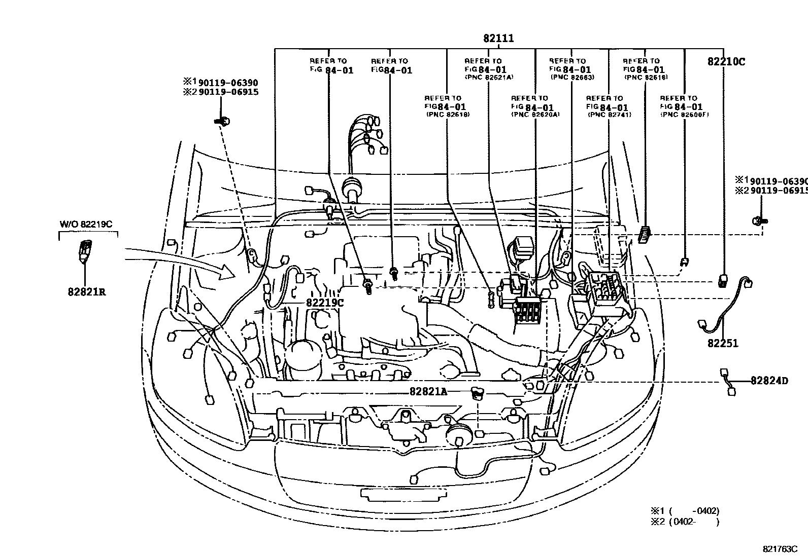 Toyota YARIS 线束和卡夹 EPC diagram — 821763C