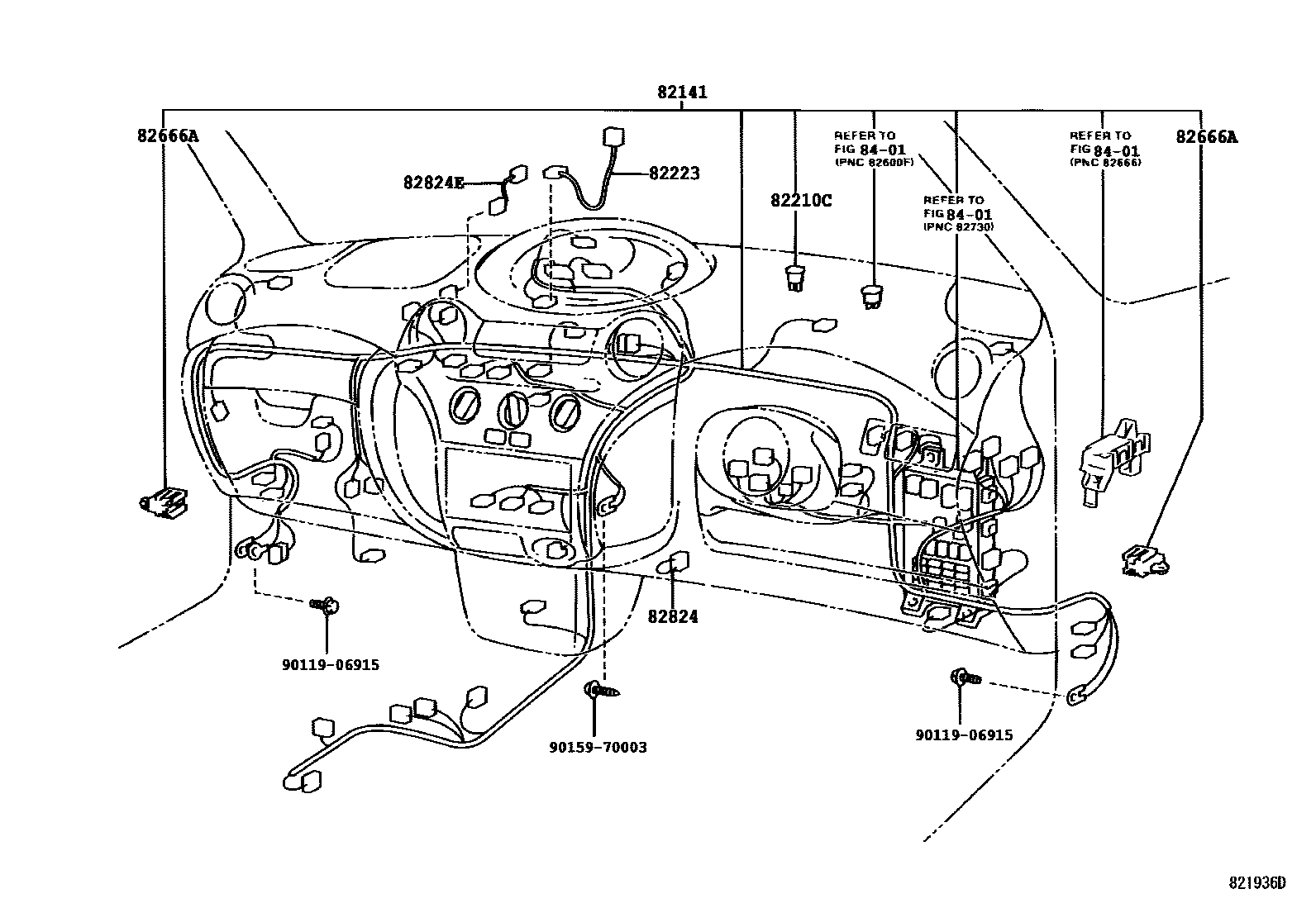 Toyota YARIS 线束和卡夹 EPC diagram — 821936D