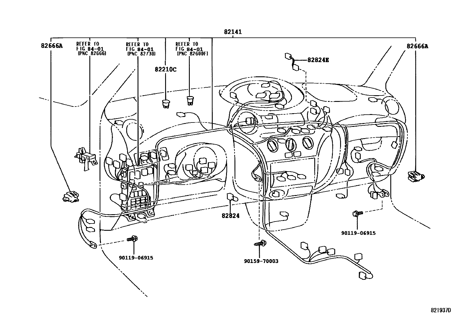 Toyota YARIS 线束和卡夹 EPC diagram — 821937D