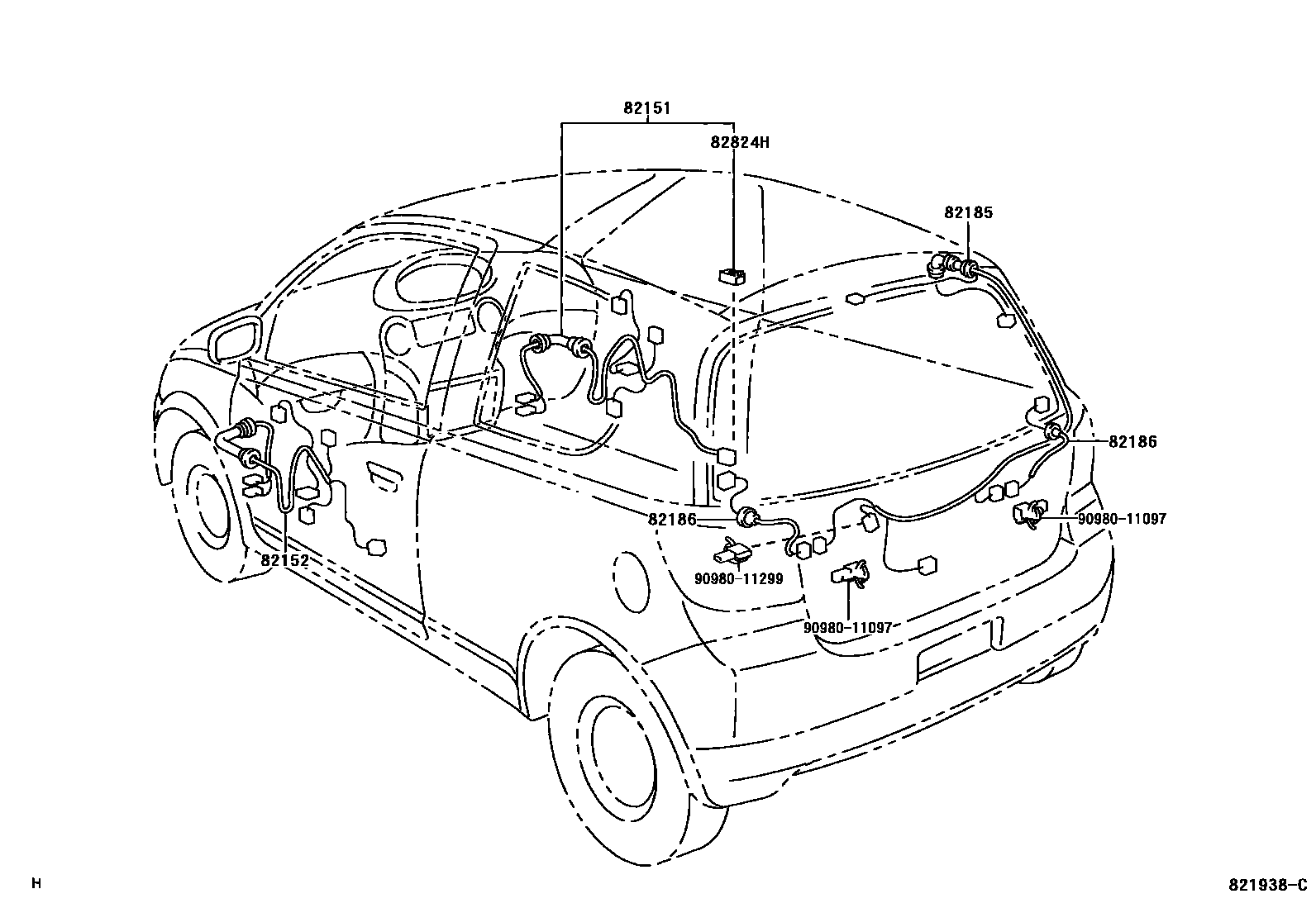 Toyota YARIS 线束和卡夹 EPC diagram — 821938C