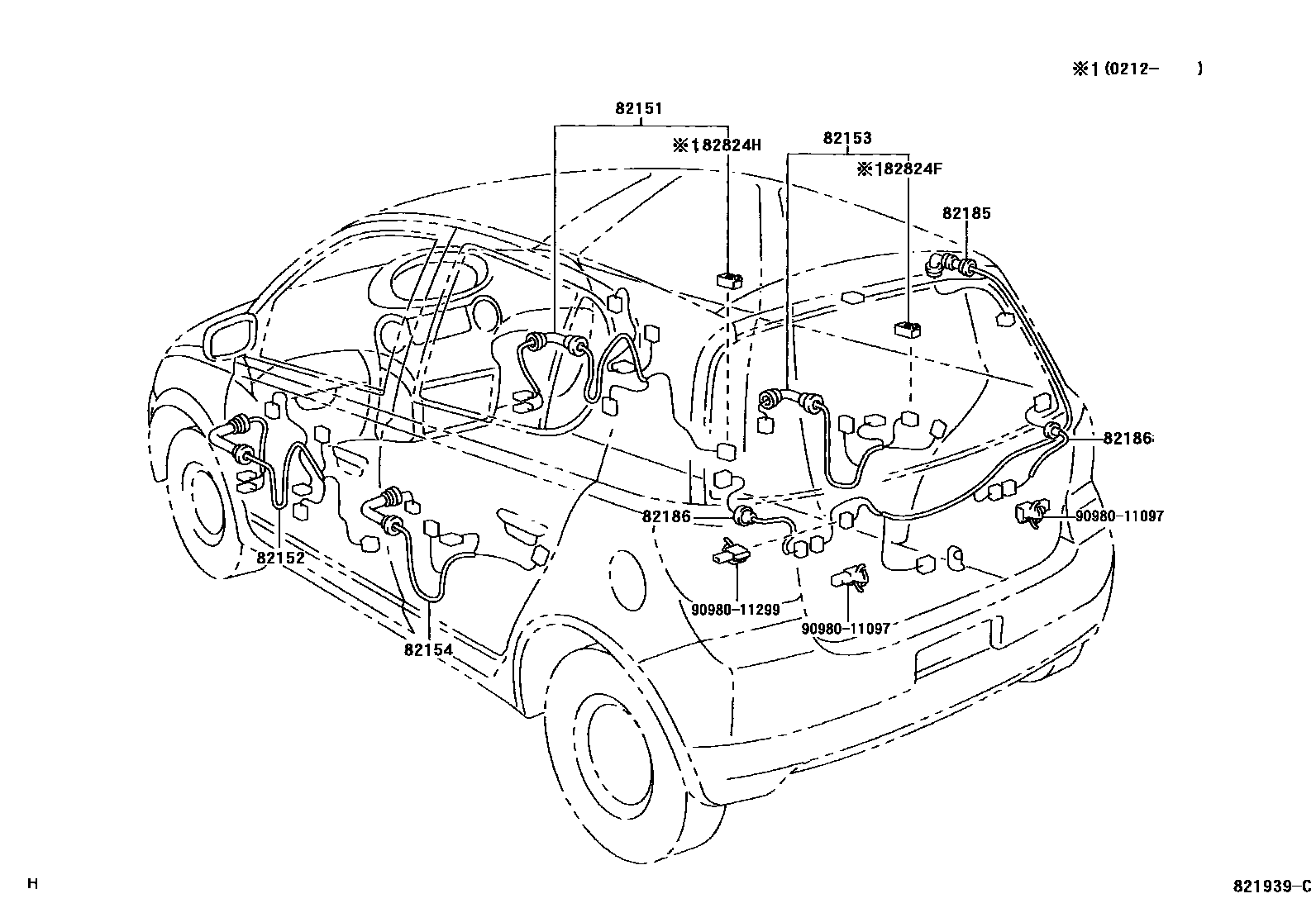 Toyota YARIS 线束和卡夹 EPC diagram — 821939C