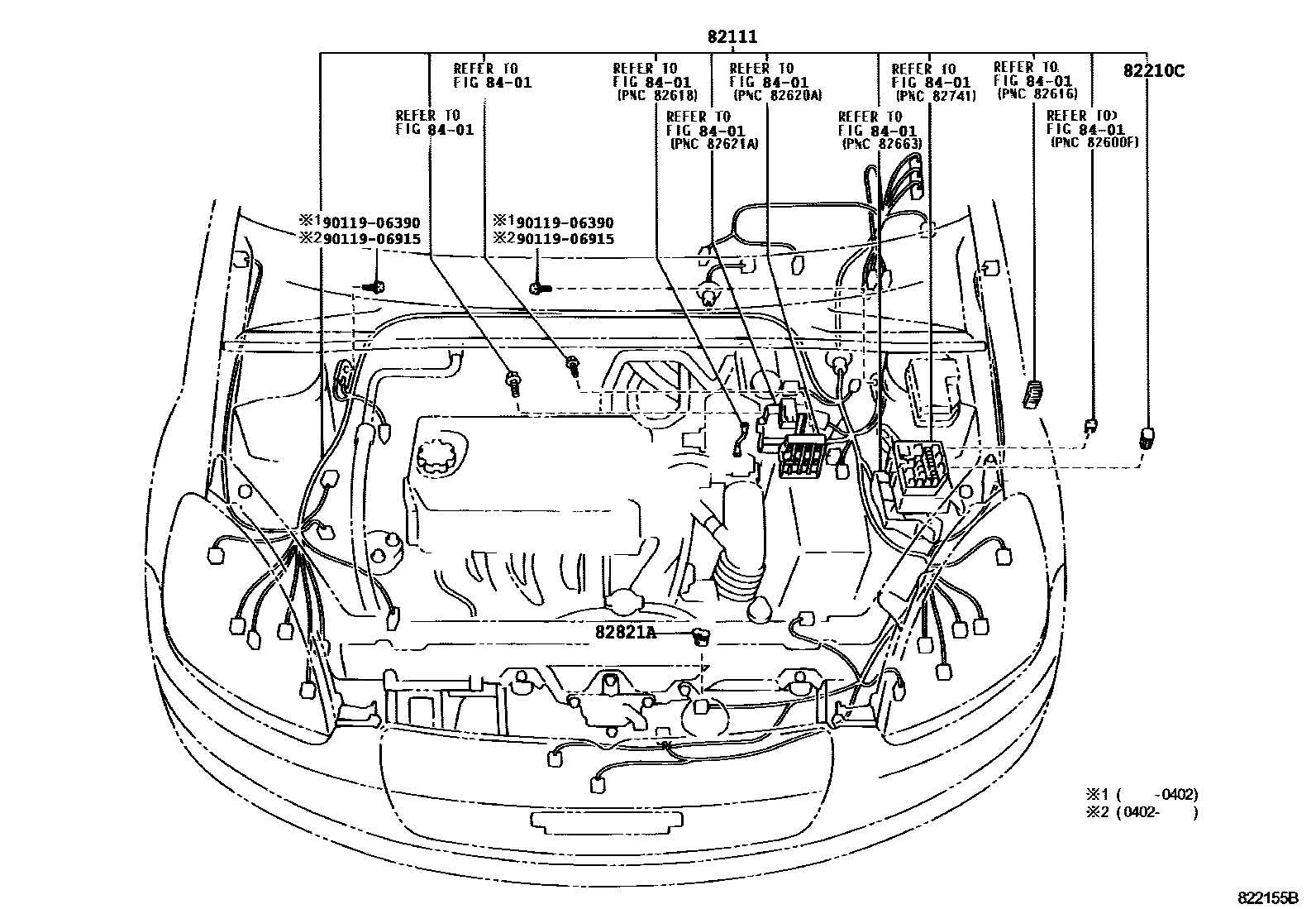 Toyota YARIS 线束和卡夹 EPC diagram — 822155B